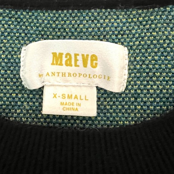 Anthropologie Maeve Camryn Cropped Sweater with Blue Black Floral Design - Picture 6 of 7